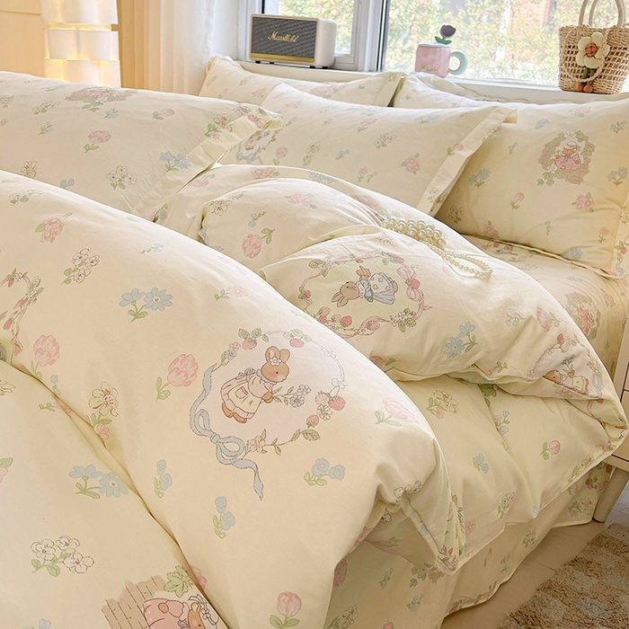 91家纺网 家纺一手货源 找家纺 名优家纺 2026新款13070全棉印花单枕套 兔茶春序