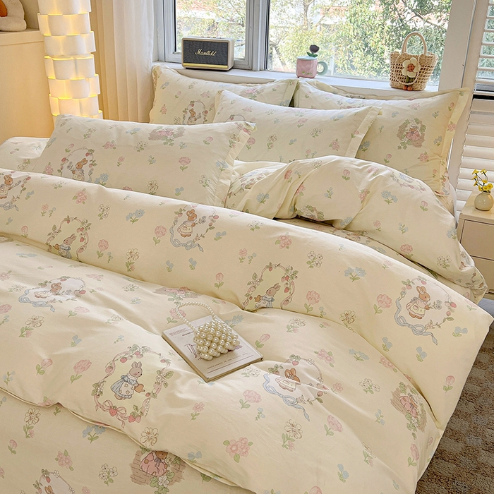 91家纺网 家纺一手货源 找家纺 名优家纺 2026新款13070全棉印花单枕套 兔茶春序