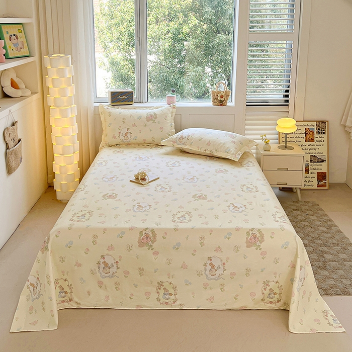 91家纺网 家纺一手货源 找家纺 名优家纺 2026新款13070全棉印花四件套 兔茶春序