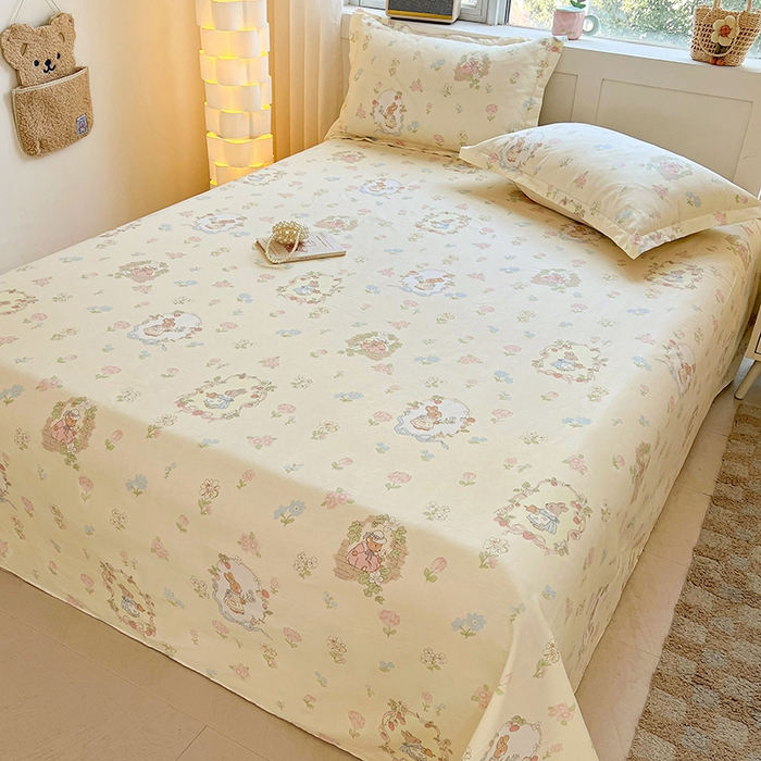 91家纺网 家纺一手货源 找家纺 名优家纺 2026新款13070全棉印花四件套 兔茶春序