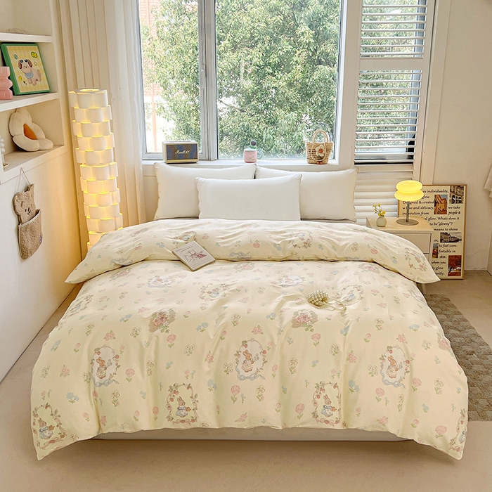 91家纺网 家纺一手货源 找家纺 名优家纺 2026新款13070全棉印花四件套 兔茶春序