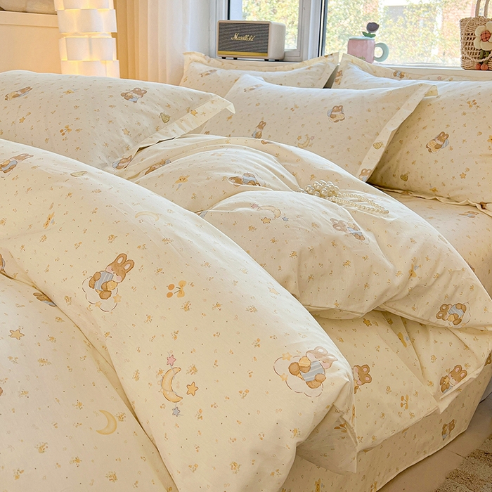 91家纺网 家纺一手货源 找家纺 名优家纺 2026新款13070全棉印花四件套 星点兔语