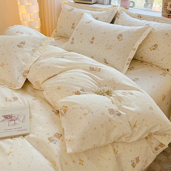 91家纺网 家纺一手货源 找家纺 名优家纺 2026新款13070全棉印花四件套 星点兔语