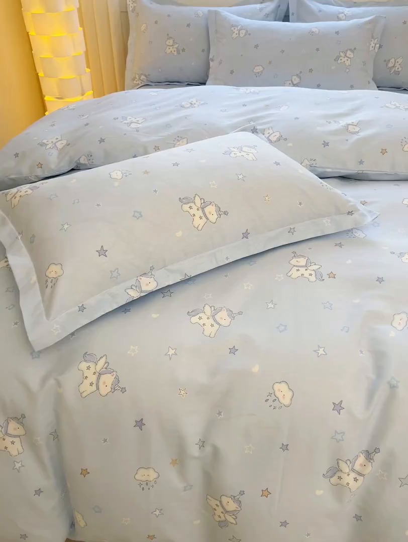 91家纺网 家纺一手货源 找家纺 名优家纺 2026新款13070全棉印花四件套 星星独角兽