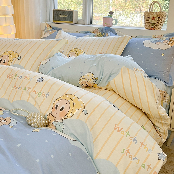 91家纺网 家纺一手货源 找家纺 名优家纺 2026新款13070全棉印花四件套 星语星愿