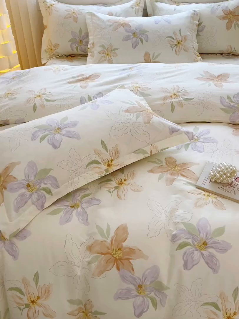 91家纺网 家纺一手货源 找家纺 名优家纺 2026新款13070全棉印花四件套 怡花