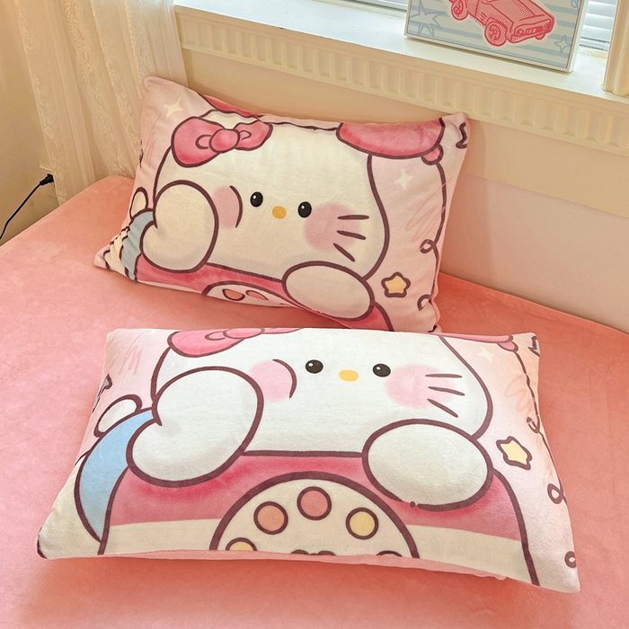 91家纺网 家纺一手货源 找家纺 喜梦缘 2025 新款大版卡通牛奶绒印花四件套 粉甜通话喵