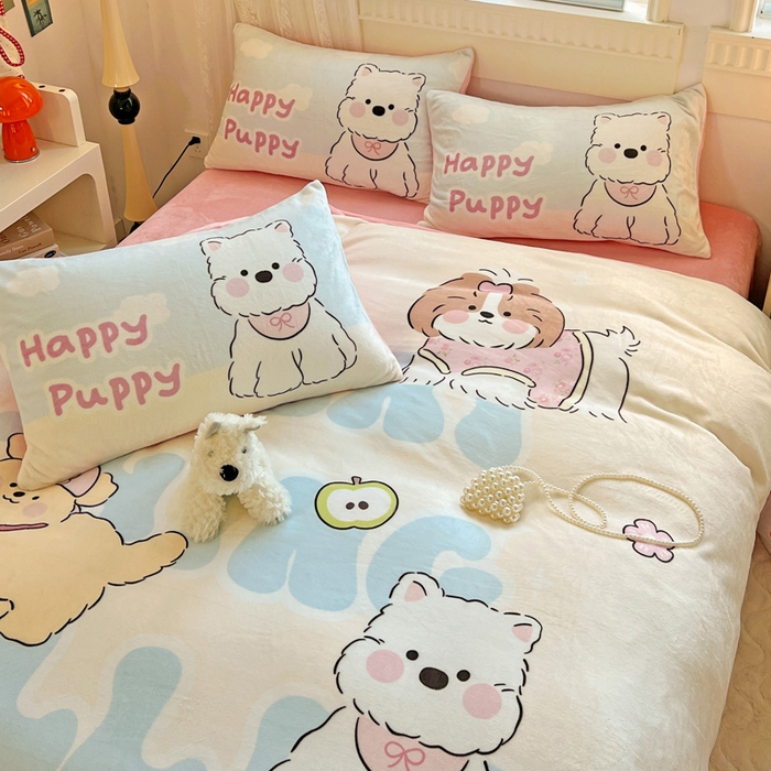 91家纺网 家纺一手货源 找家纺 喜梦缘 2025 新款大版卡通牛奶绒印花四件套 萌宠乐园