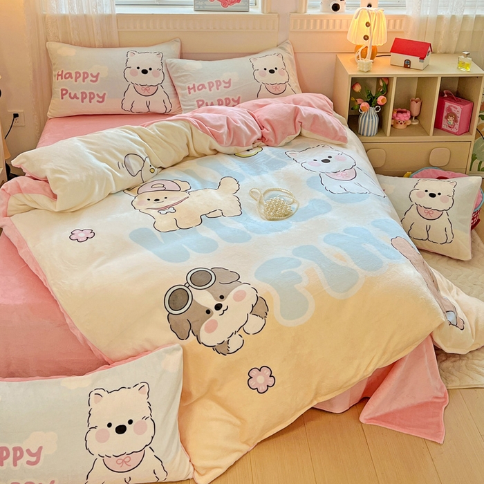 91家纺网 家纺一手货源 找家纺 喜梦缘 2025 新款大版卡通牛奶绒印花四件套 萌宠乐园