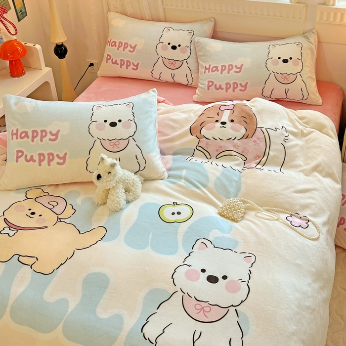 91家纺网 家纺一手货源 找家纺 喜梦缘 2025 新款大版卡通牛奶绒印花四件套 萌宠乐园