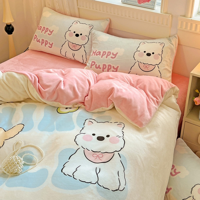 91家纺网 家纺一手货源 找家纺 喜梦缘 2025 新款大版卡通牛奶绒印花四件套 萌宠乐园