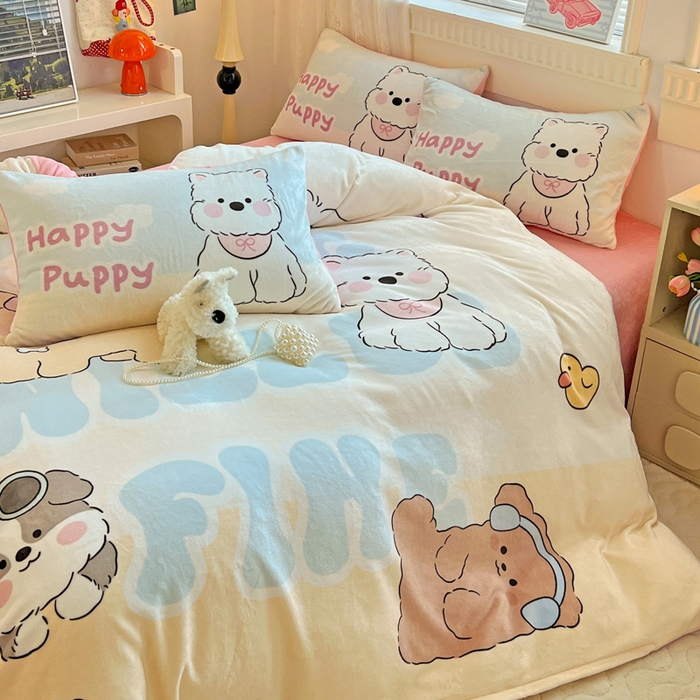 91家纺网 家纺一手货源 找家纺 喜梦缘 2025 新款大版卡通牛奶绒印花四件套 萌宠乐园