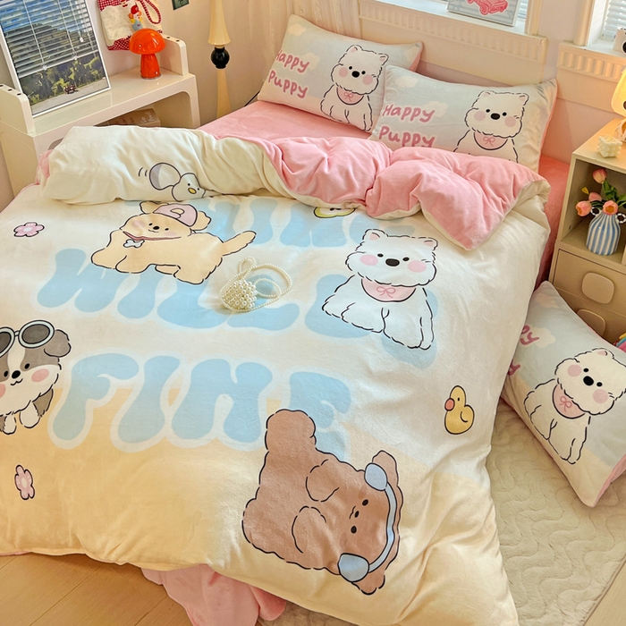 91家纺网 家纺一手货源 找家纺 喜梦缘-2025专版加厚高克重卡通大版 牛奶绒四件套大阪法莱绒现货充足 萌宠乐园