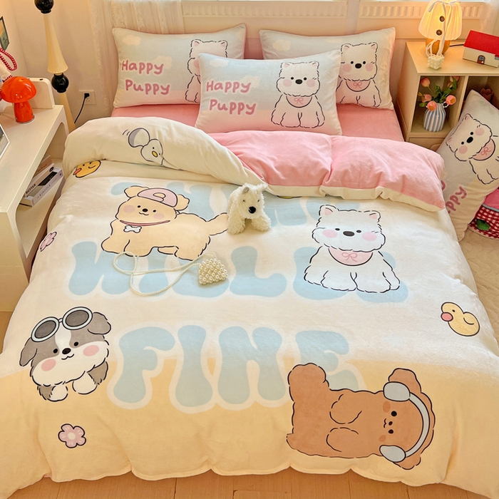 91家纺网 家纺一手货源 找家纺 喜梦缘-2025专版加厚高克重卡通大版 牛奶绒四件套大阪法莱绒现货充足 萌宠乐园