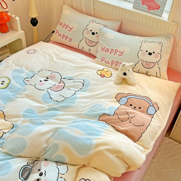 91家纺网 家纺一手货源 找家纺 喜梦缘-2025专版加厚高克重卡通大版 牛奶绒四件套大阪法莱绒现货充足 萌宠乐园