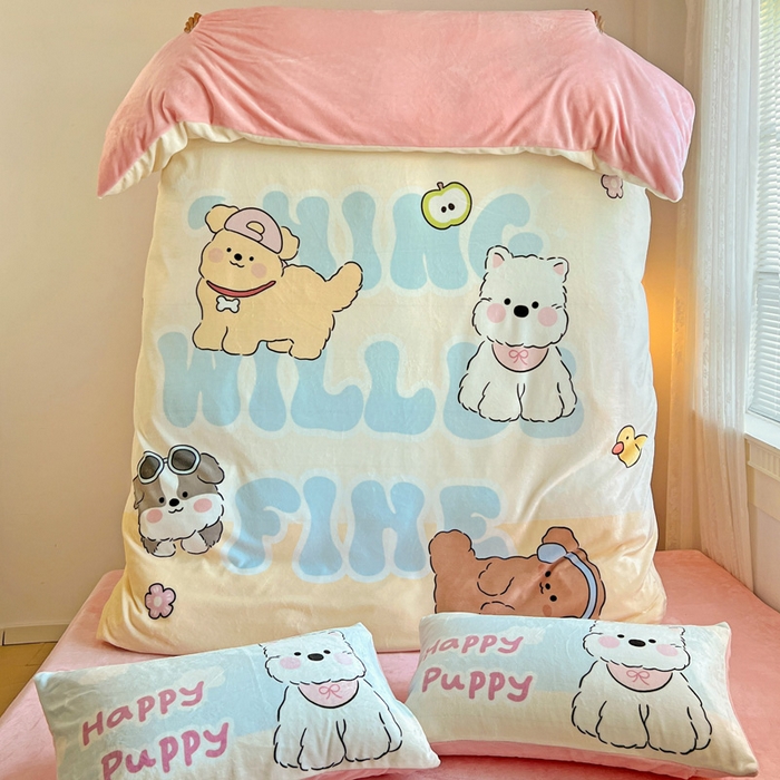 91家纺网 家纺一手货源 找家纺 喜梦缘-2025专版加厚高克重卡通大版 牛奶绒四件套大阪法莱绒现货充足 萌宠乐园