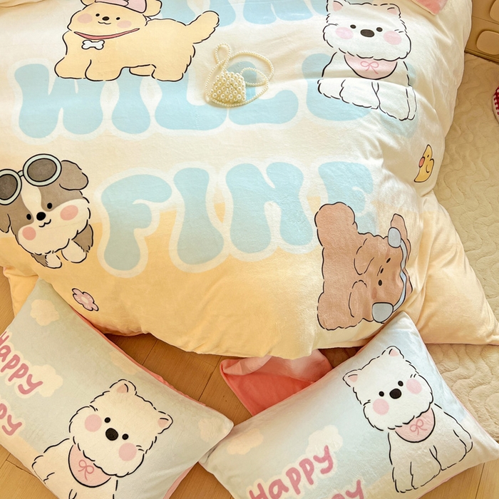 91家纺网 家纺一手货源 找家纺 喜梦缘-2025专版加厚高克重卡通大版 牛奶绒四件套大阪法莱绒现货充足 萌宠乐园