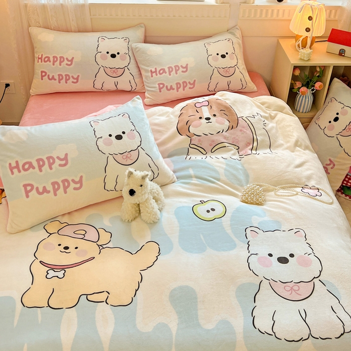 91家纺网 家纺一手货源 找家纺 喜梦缘-2025专版加厚高克重卡通大版 牛奶绒四件套大阪法莱绒现货充足 萌宠乐园