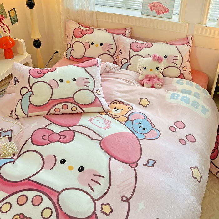 91家纺网 家纺一手货源 找家纺 喜梦缘-2025专版加厚高克重卡通大版 牛奶绒四件套大阪法莱绒现货充足 粉甜通话喵