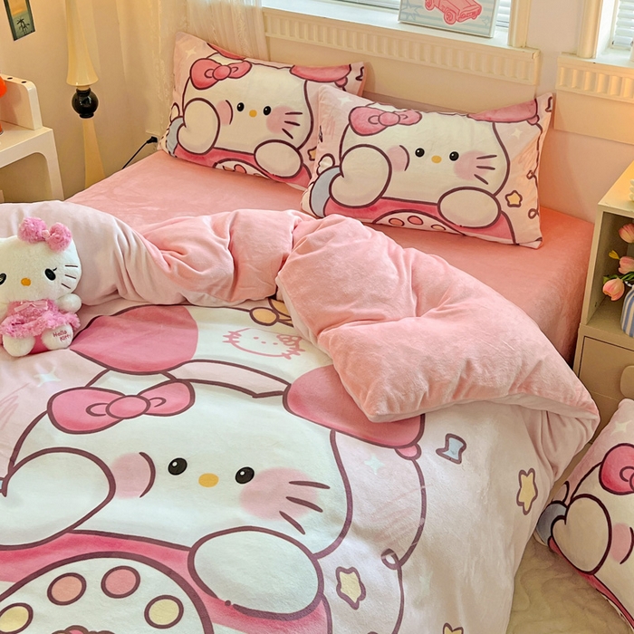 91家纺网 家纺一手货源 找家纺 喜梦缘-2025专版加厚高克重卡通大版 牛奶绒四件套大阪法莱绒现货充足 粉甜通话喵