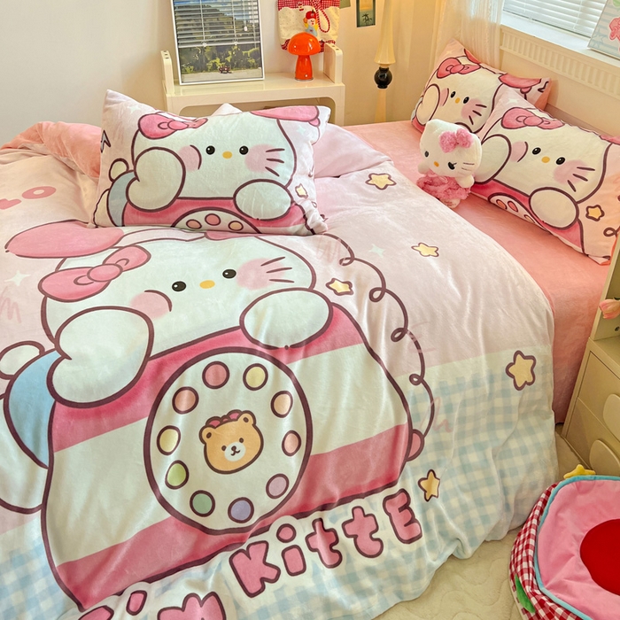 91家纺网 家纺一手货源 找家纺 喜梦缘-2025专版加厚高克重卡通大版 牛奶绒四件套大阪法莱绒现货充足 粉甜通话喵