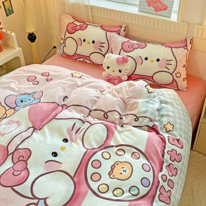 91家纺网 家纺一手货源 找家纺 喜梦缘-2025专版加厚高克重卡通大版 牛奶绒四件套大阪法莱绒现货充足 粉甜通话喵