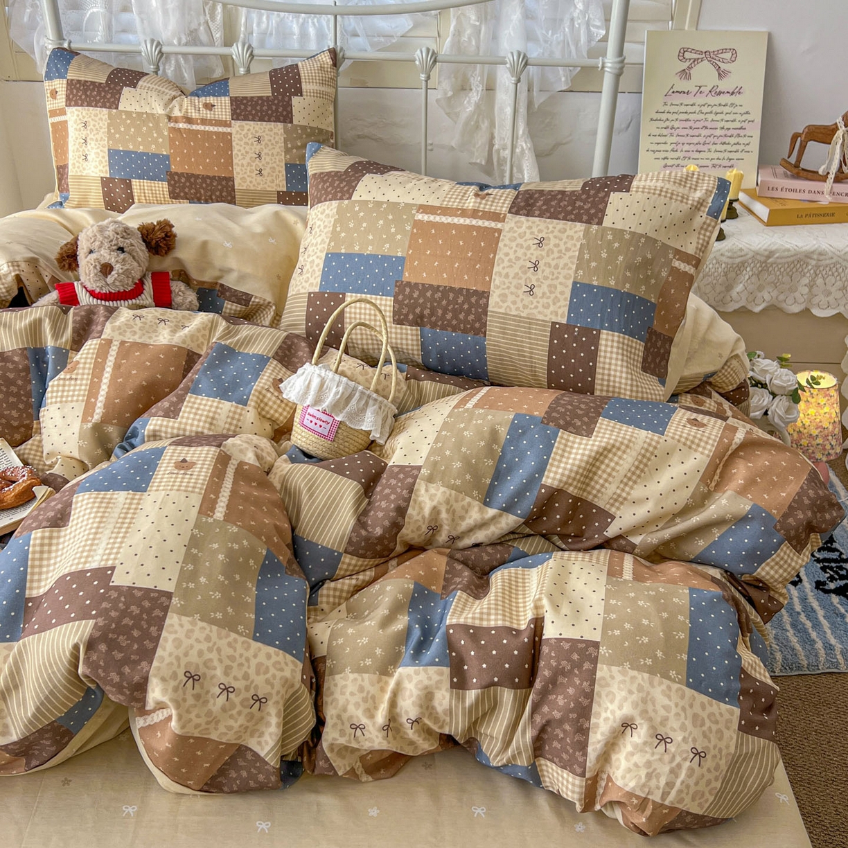 桃喜 2026春夏新品全棉碎花三件套四件套-场景二 复古拼布碎花（全棉）