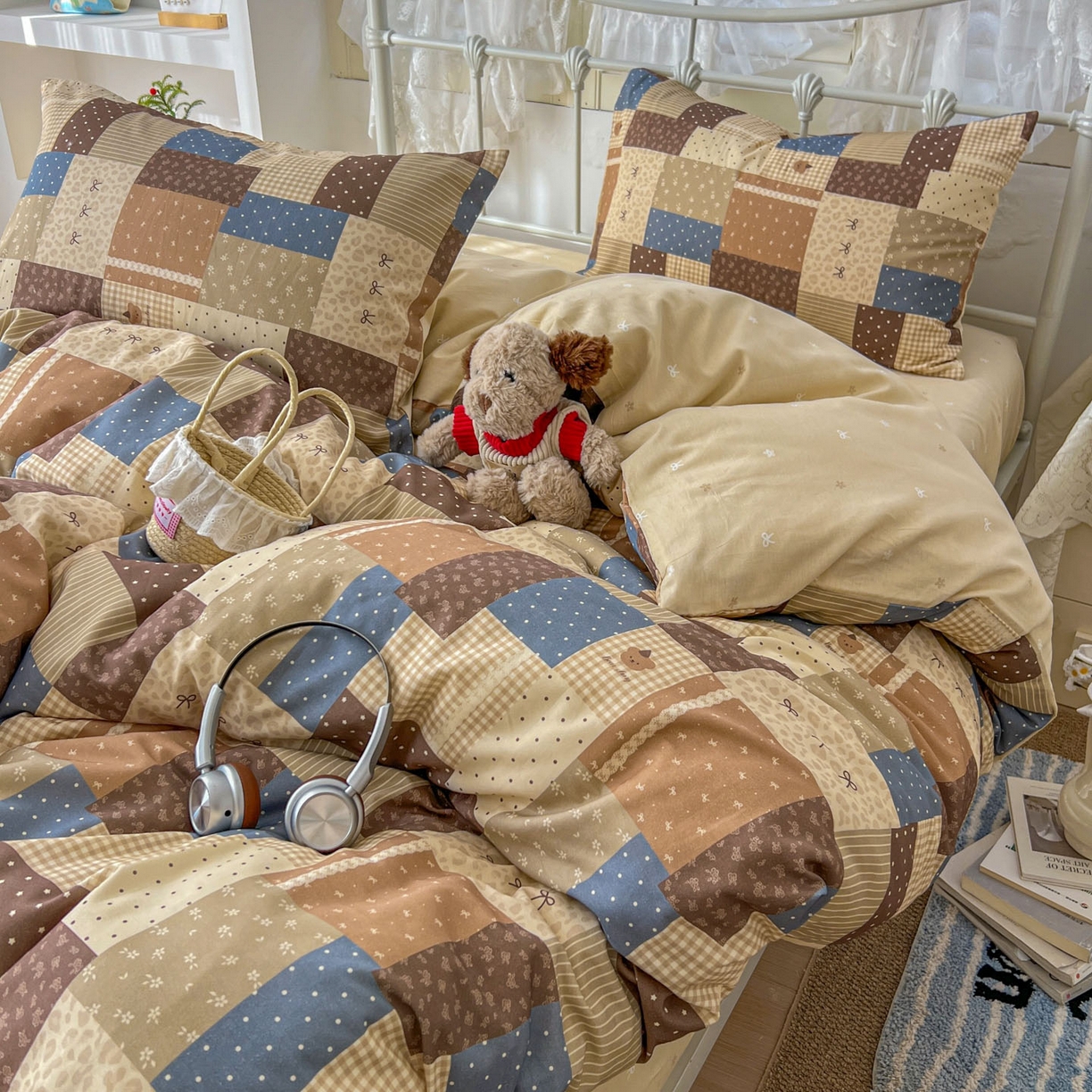 91家纺网 家纺一手货源 找家纺 桃喜 2026春夏新品全棉碎花三件套四件套-场景二 复古拼布碎花（全棉）