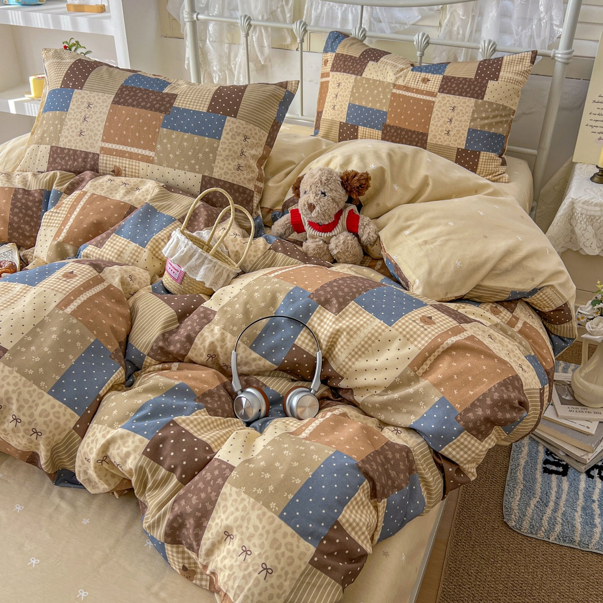 91家纺网 家纺一手货源 找家纺 桃喜 2026春夏新品全棉碎花三件套四件套-场景二 复古拼布碎花（全棉）