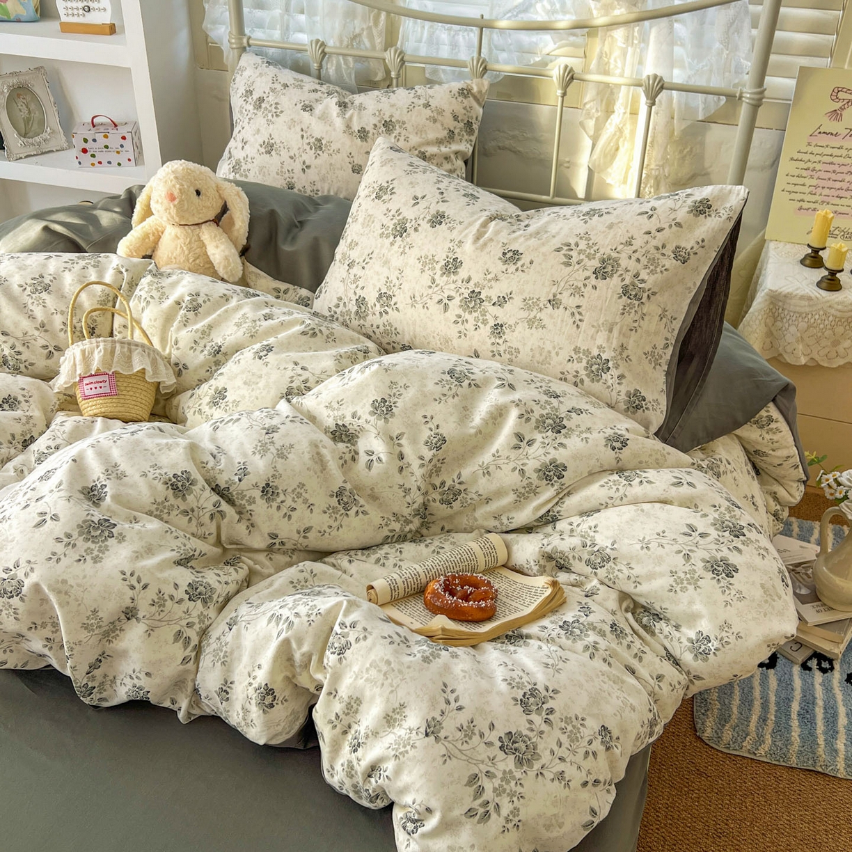 91家纺网 家纺一手货源 找家纺 桃喜 2026春夏新品全棉碎花三件套四件套-场景二 赫本（全棉）