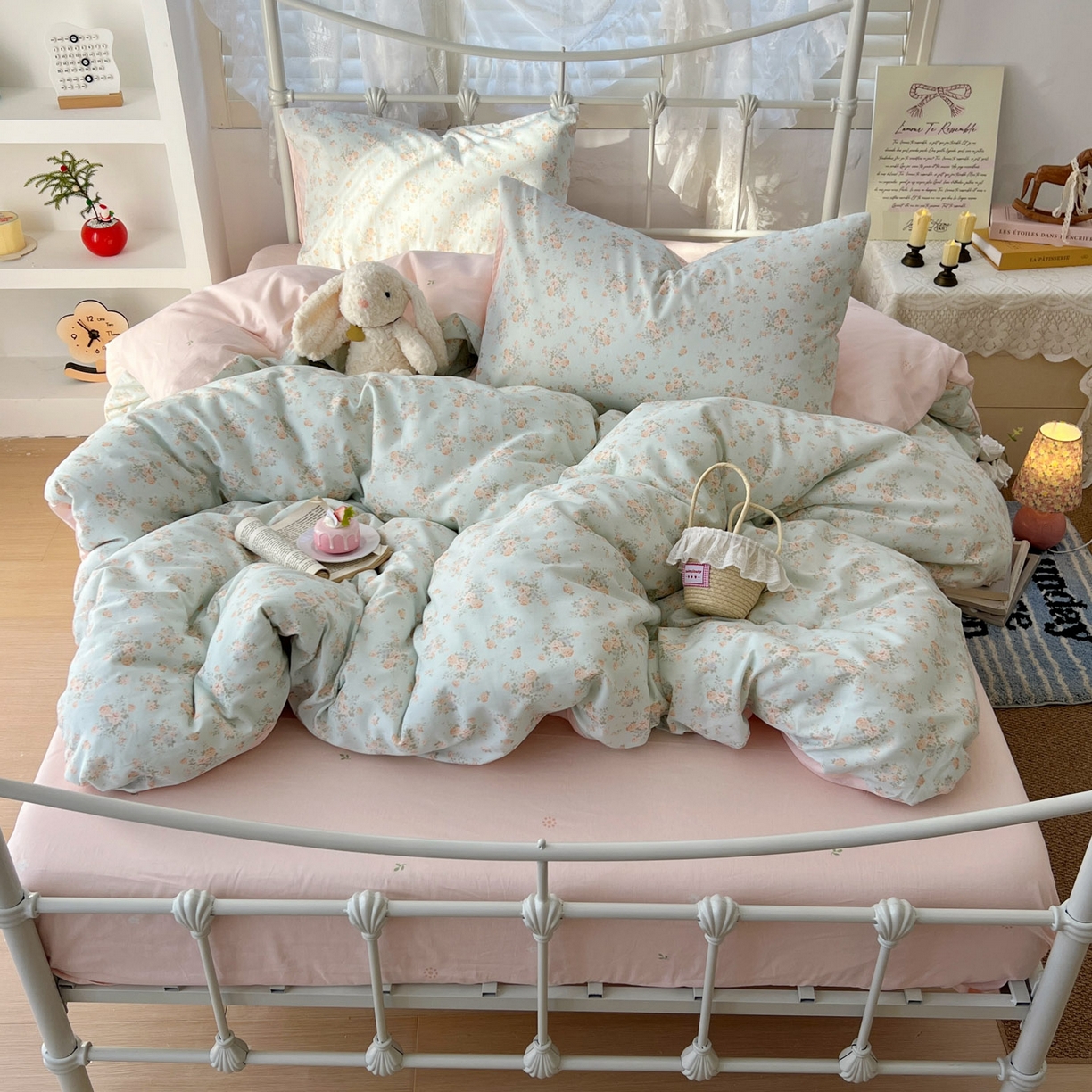 桃喜 2026春夏新品全棉碎花三件套四件套-场景二 山茶（全棉）