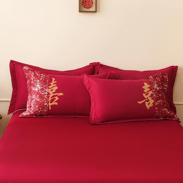 91家纺网 家纺一手货源 找家纺 （总）苏源家居 2026新款婚庆大红色刺绣喜字结婚四件套