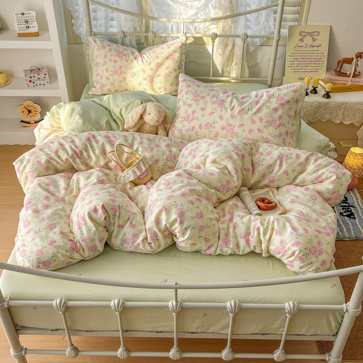 91家纺网 家纺一手货源 找家纺 桃喜 2026春夏新品全棉碎花三件套四件套-场景二 早春花园（全棉）