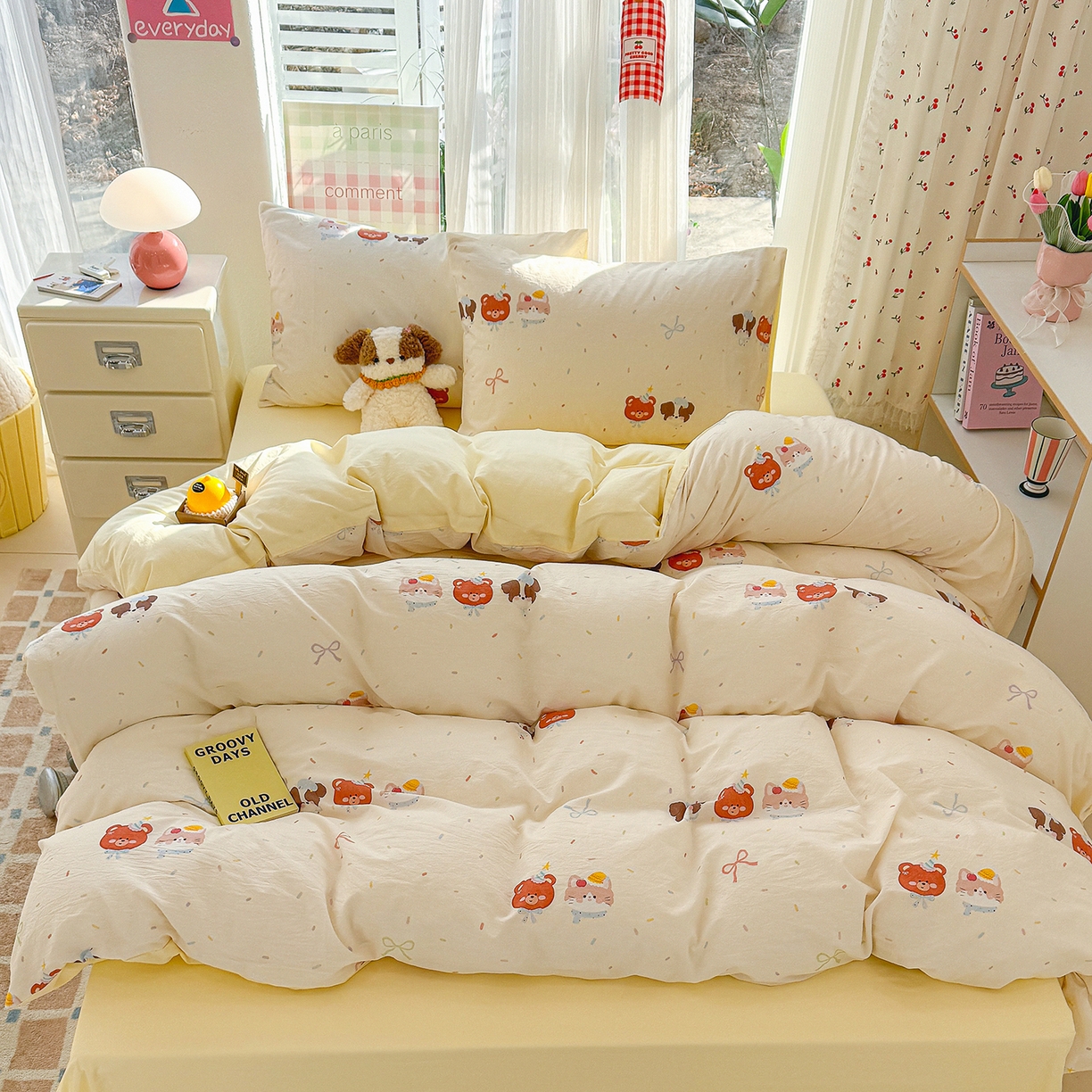 91家纺网 家纺一手货源 找家纺 颜选 2026新款仿棉105克加厚水洗棉被套-含买家秀 萌熊结趣