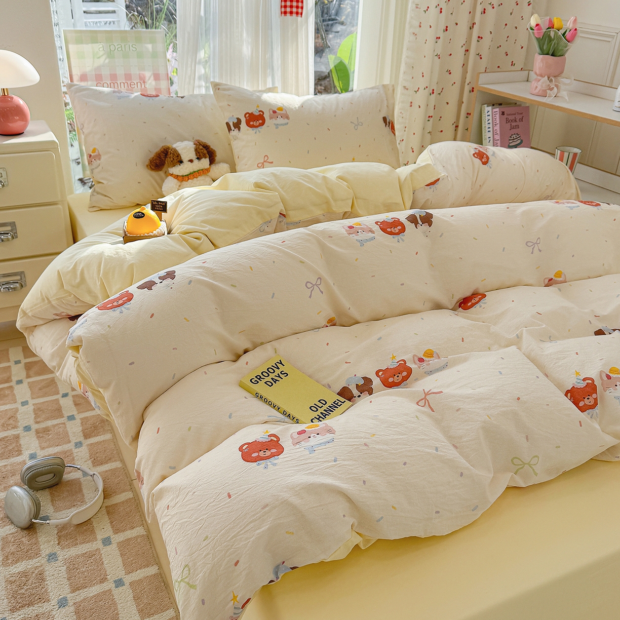 91家纺网 家纺一手货源 找家纺 颜选 2026新款仿棉105克加厚水洗棉被套-含买家秀 萌熊结趣