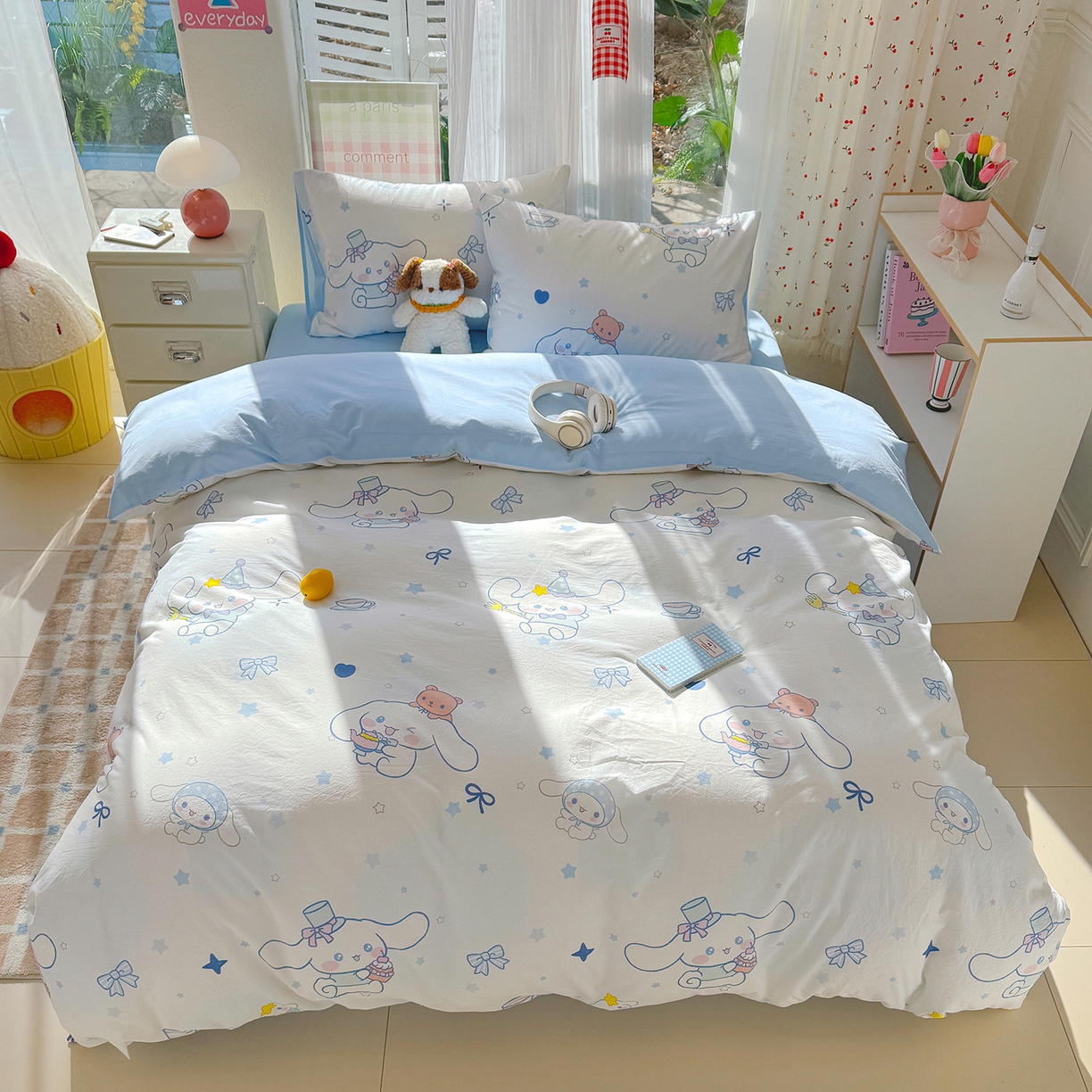 91家纺网 家纺一手货源 找家纺 颜选 2026新款仿棉105克加厚水洗棉被套-含买家秀 长耳朵星星