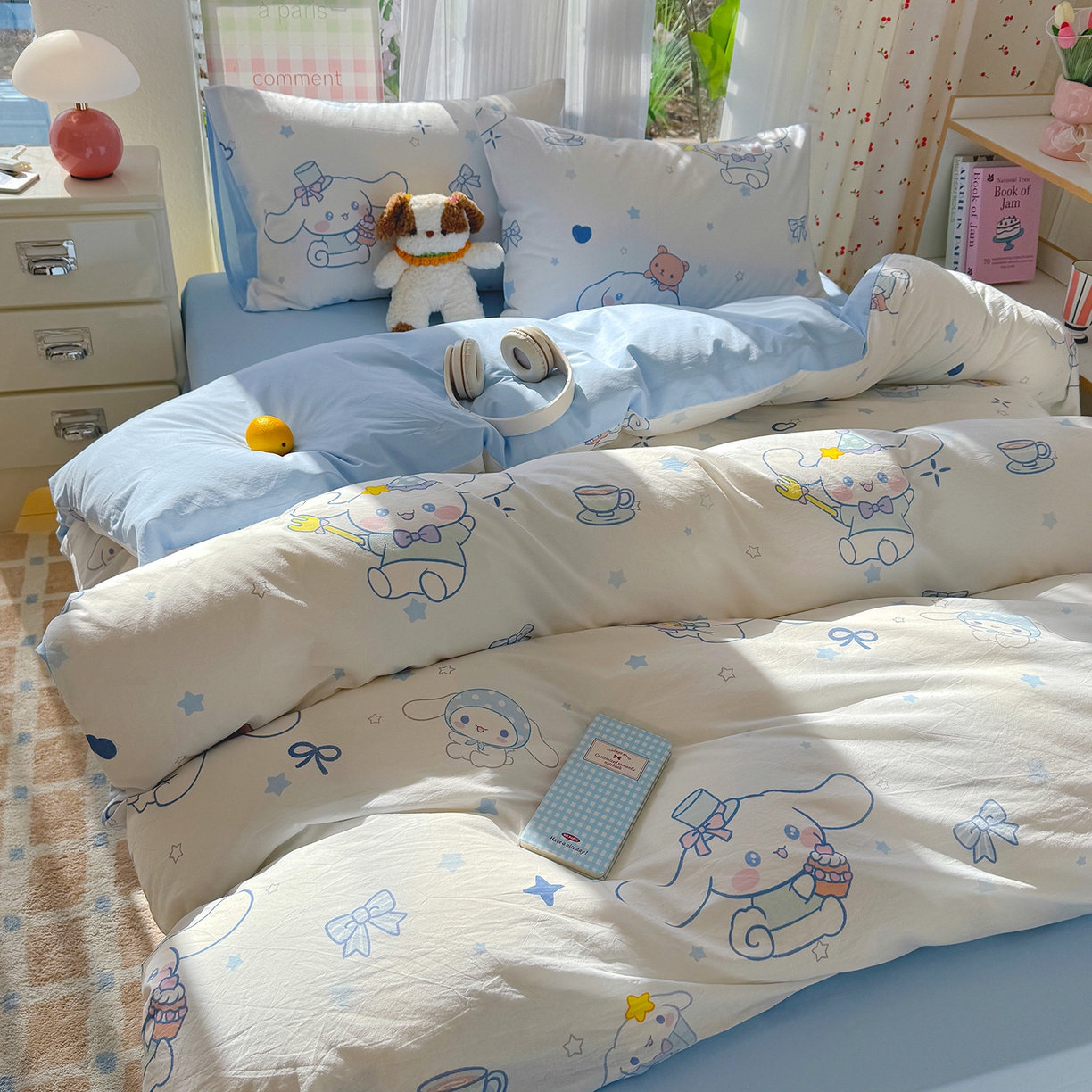 91家纺网 家纺一手货源 找家纺 颜选 2026新款仿棉105克加厚水洗棉被套-含买家秀 长耳朵星星