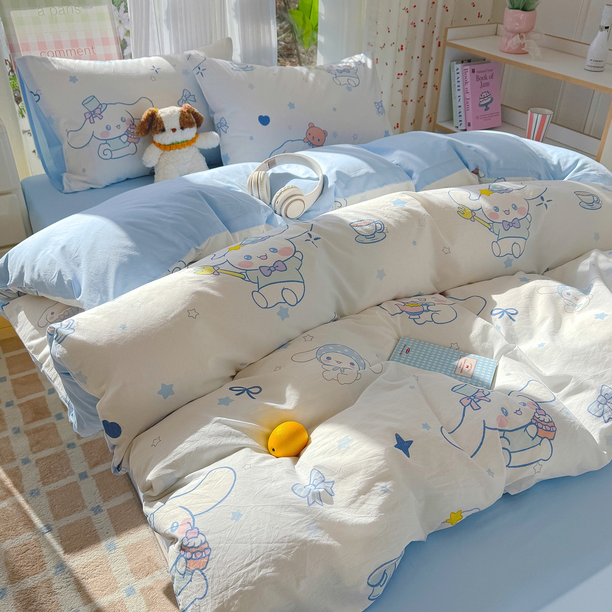 91家纺网 家纺一手货源 找家纺 颜选 2026新款仿棉105克加厚水洗棉被套-含买家秀 长耳朵星星