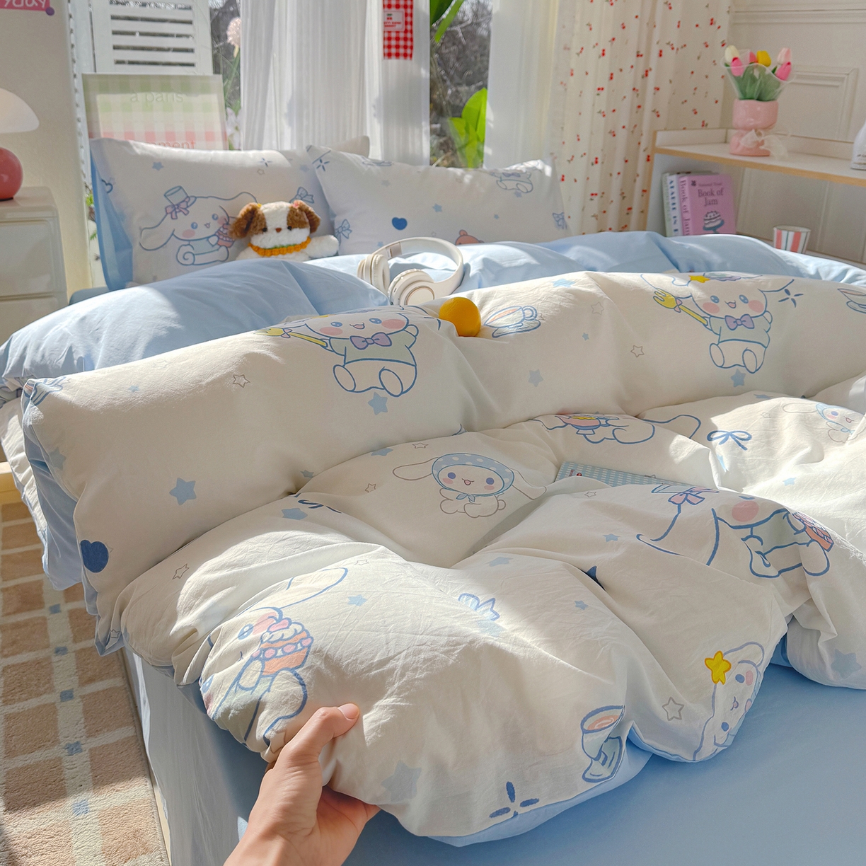 91家纺网 家纺一手货源 找家纺 颜选 2026新款仿棉105克加厚水洗棉被套-含买家秀 长耳朵星星