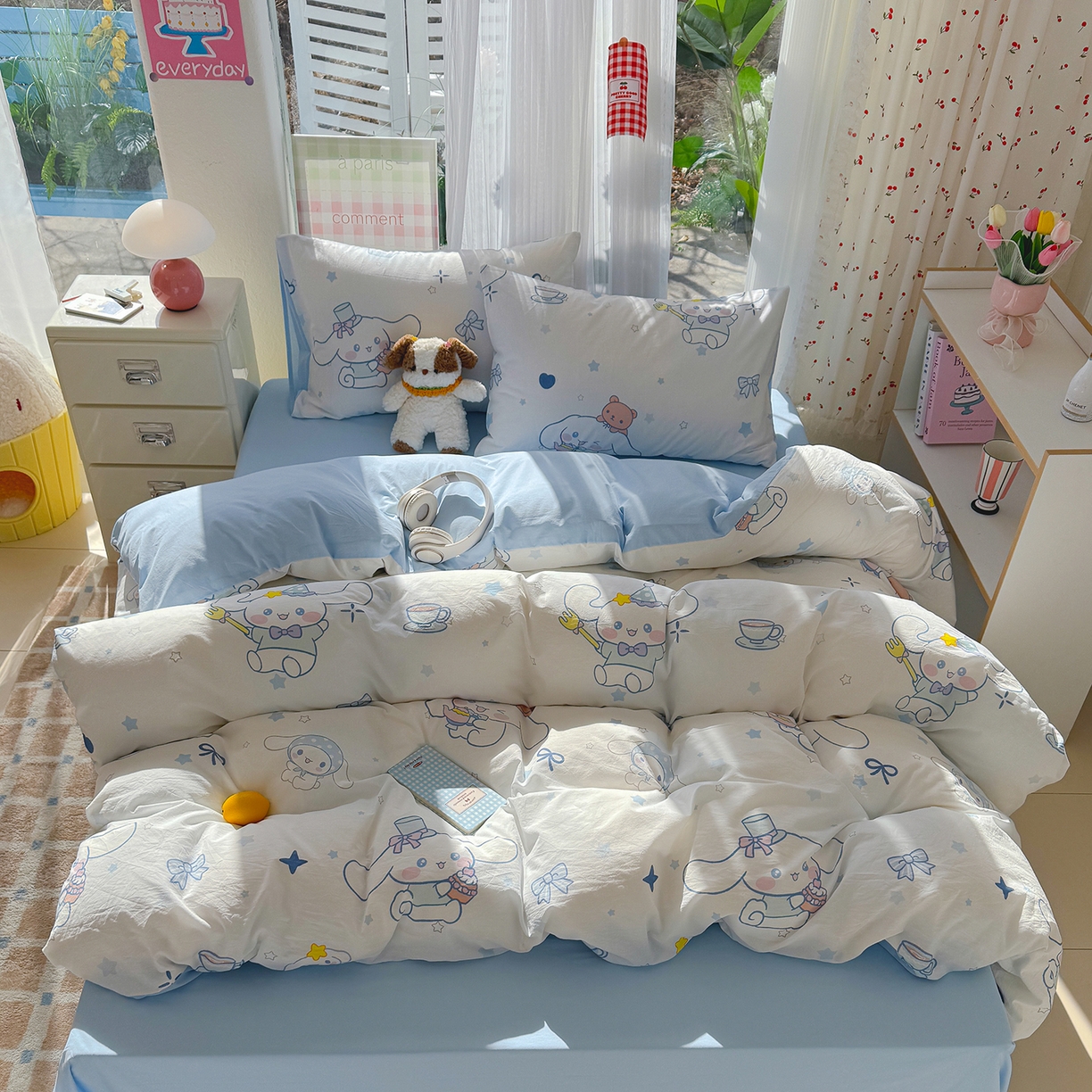 91家纺网 家纺一手货源 找家纺 颜选 2026新款仿棉105克加厚水洗棉被套-含买家秀 长耳朵星星