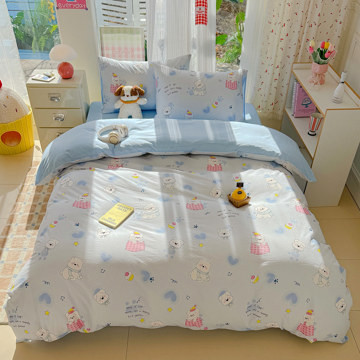 91家纺网 家纺一手货源 找家纺 颜选 2026新款仿棉105克加厚水洗棉被套-含买家秀 汪星人