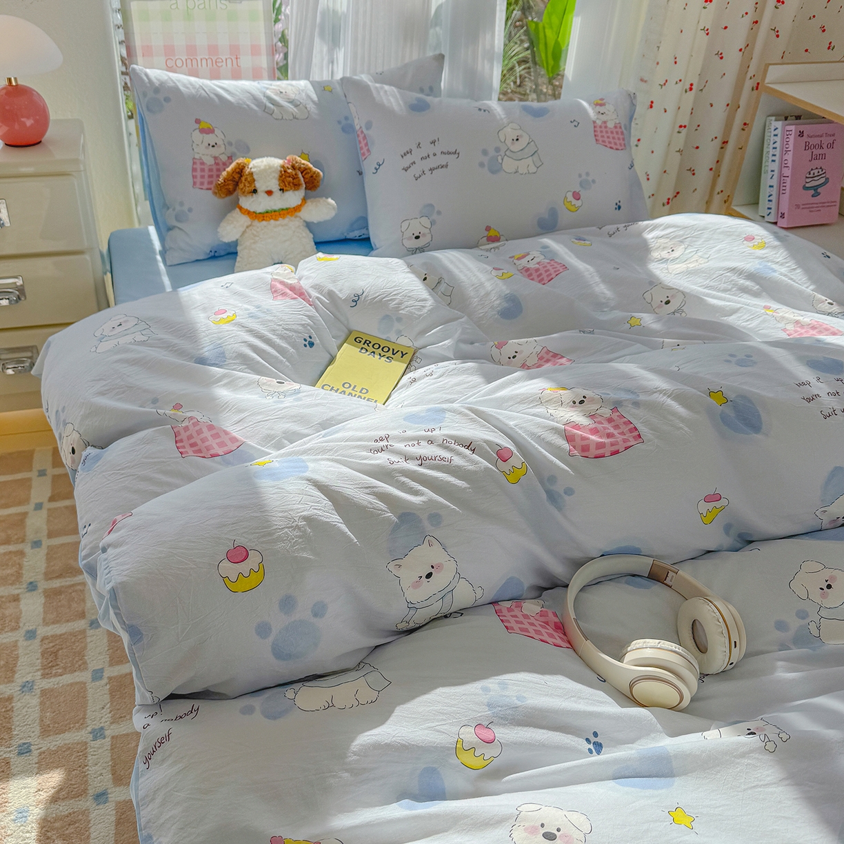 91家纺网 家纺一手货源 找家纺 颜选 2026新款仿棉105克加厚水洗棉被套-含买家秀 汪星人