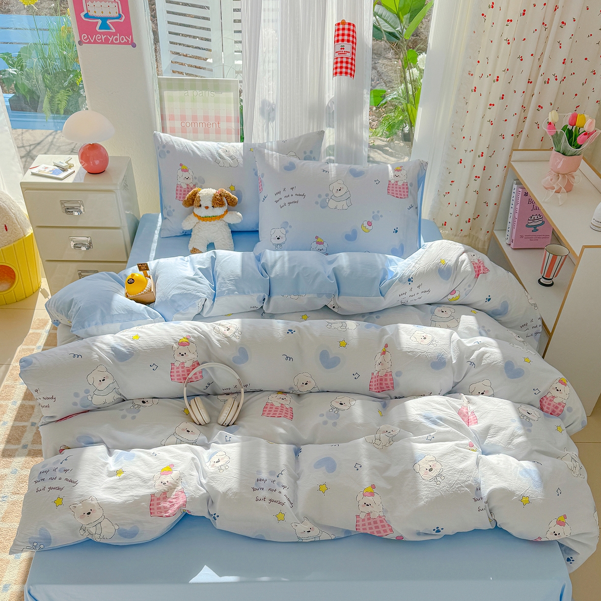 91家纺网 家纺一手货源 找家纺 颜选 2026新款仿棉105克加厚水洗棉被套-含买家秀 汪星人