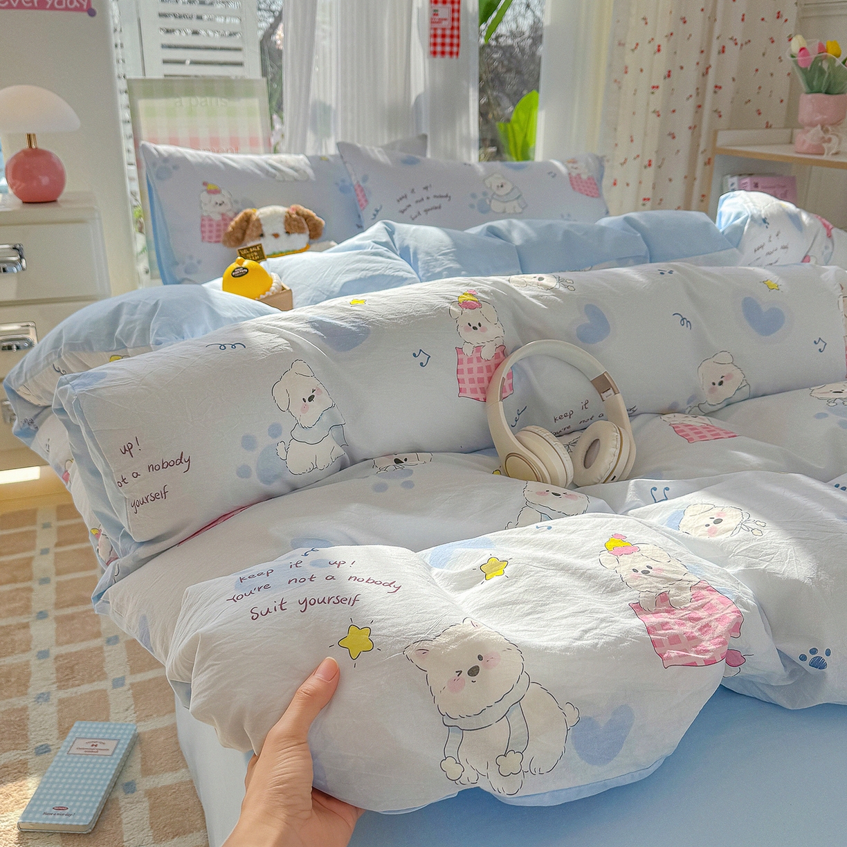 91家纺网 家纺一手货源 找家纺 颜选 2026新款仿棉105克加厚水洗棉被套-含买家秀 汪星人