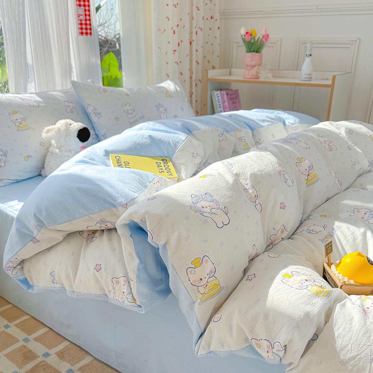 91家纺网 家纺一手货源 找家纺 颜选 2026新款仿棉105克加厚水洗棉被套-含买家秀 星云奶芙猫