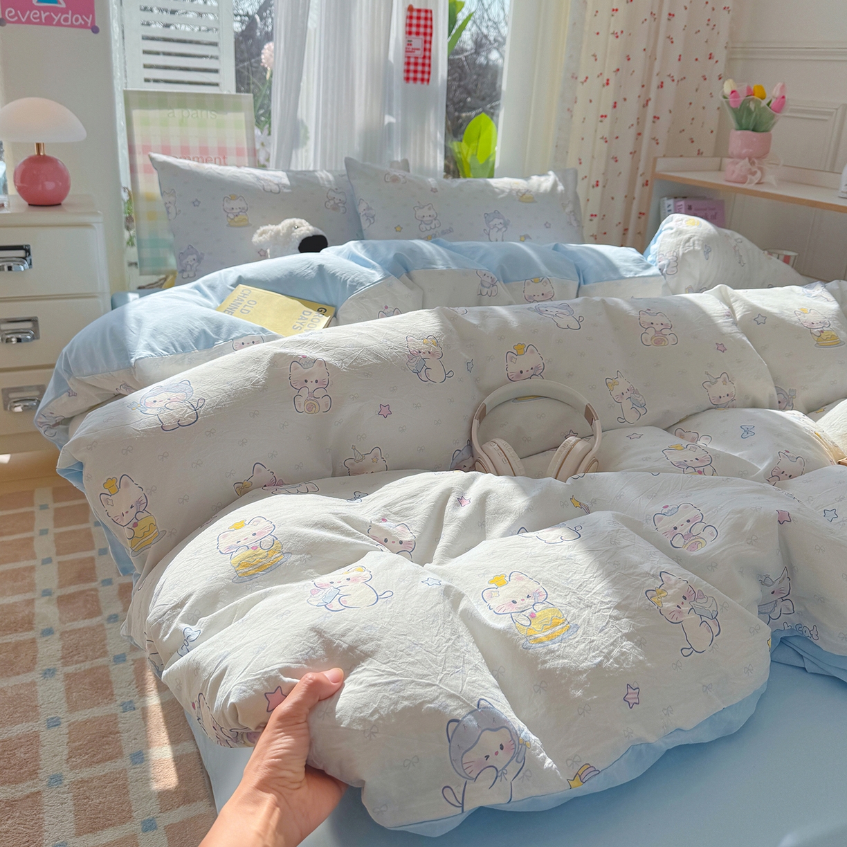 91家纺网 家纺一手货源 找家纺 颜选 2026新款仿棉105克加厚水洗棉被套-含买家秀 星云奶芙猫