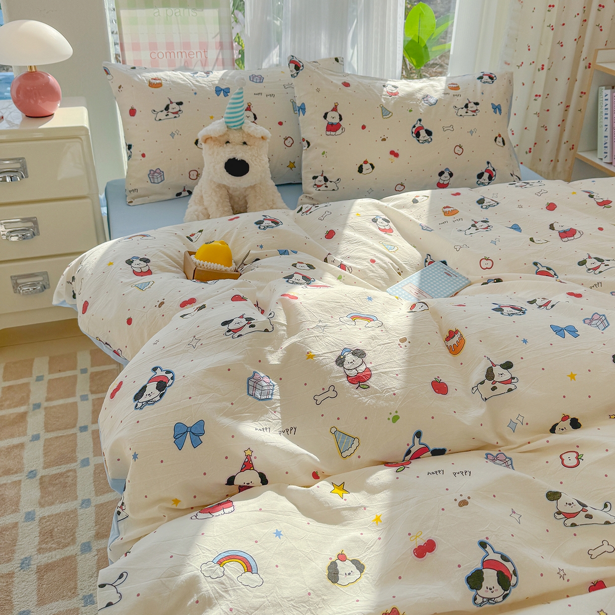 91家纺网 家纺一手货源 找家纺 颜选 2026新款仿棉105克加厚水洗棉被套-含买家秀 圣诞幸福小狗