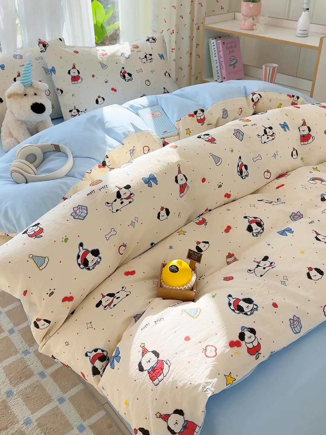 91家纺网 家纺一手货源 找家纺 颜选 2026新款仿棉105克加厚水洗棉被套-含买家秀 圣诞幸福小狗