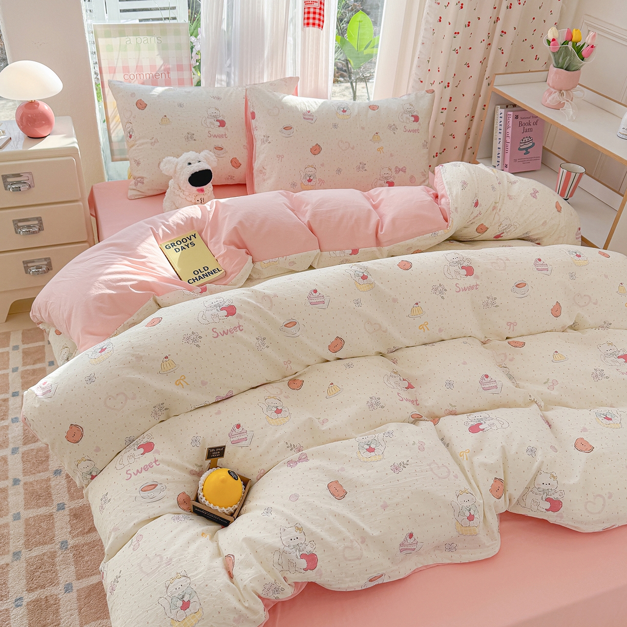 91家纺网 家纺一手货源 找家纺 颜选 2026新款仿棉105克加厚水洗棉被套-含买家秀 甜心猫