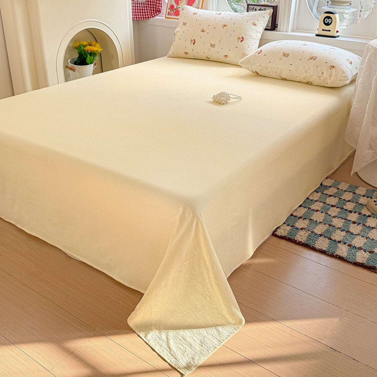 91家纺网 家纺一手货源 找家纺 （总）朵朵家纺 2026新款云感木棉皱皱纱双层纱印花四件套